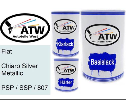 Fiat, Chiaro Silver Metallic, PSP / SSP / 807: 500ml Lackdose + 500ml Klarlack + 250ml Härter - Set, von ATW Autoteile West.